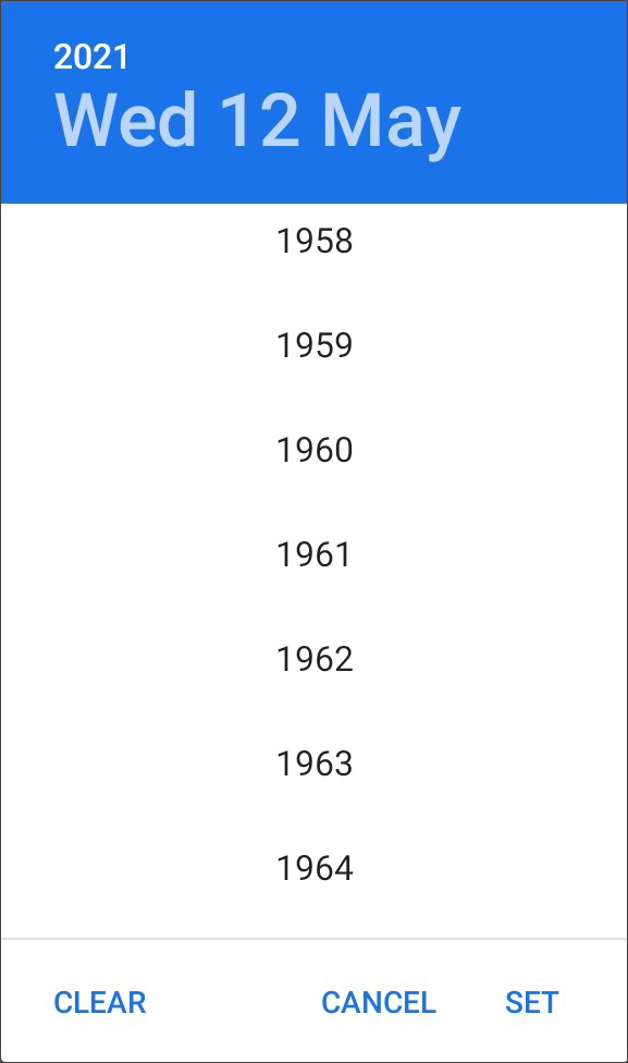 Scroll to find the correct year.