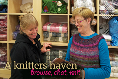 Two ladies in Kathy-s Knits shop