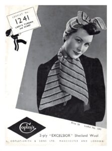 Cover of Copley leaflet 1241 - Striped turban and scarf modelled by lady in dark sweater.