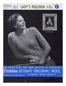 Cover of Femina leaflet 262 - lady wearing cabled sweater reclining against table