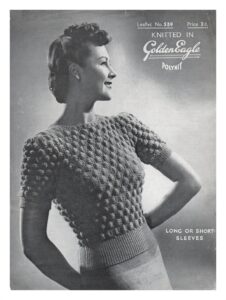 Cover of Golden Eagle pattern 539 showing lady wearing short sleeve sweater covered in bobbles arranged in offset rows