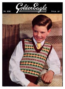 Cover of Golded Eagle pattern 836 showing boy wearing Fair Isle tank top