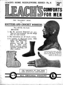Cover of Leach's Comforts for Men showing balaclava, sock, fingerless glove and bootee