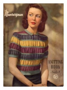 Cover of Munrospun knitting book - lady wearing horizontally striped top
