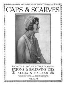 Cover of Patons & Baldwin Helps to Knitters No 51. Lady wearing openwork scarf and hat.