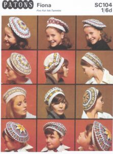 Cover of Stitchcraft 104 showing grid of nine Fair Isle Tammies. (Traditional style Fair Isle hats)