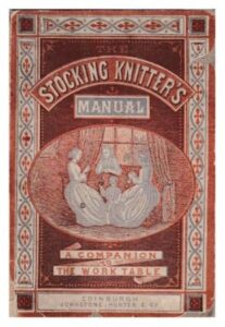 Cover of Stocking Knitters Manual. Drawing of three women knitting in a circle with a child in the centre.