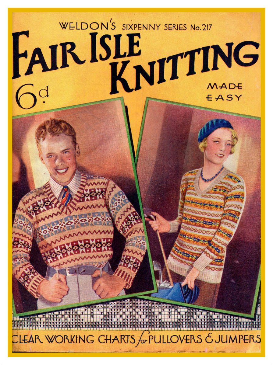 Cover of Weldon's Fair Isle Knitting Made Easy with pictures of a man and a lady both wearing Fair Isle jumpers