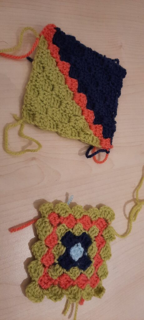 Corner-to-corner crochet square compared with a conventional crochet square.