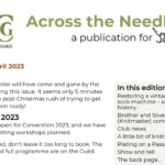 Part of front page of Across the Needlebed 12 (April 2023) with table of contents