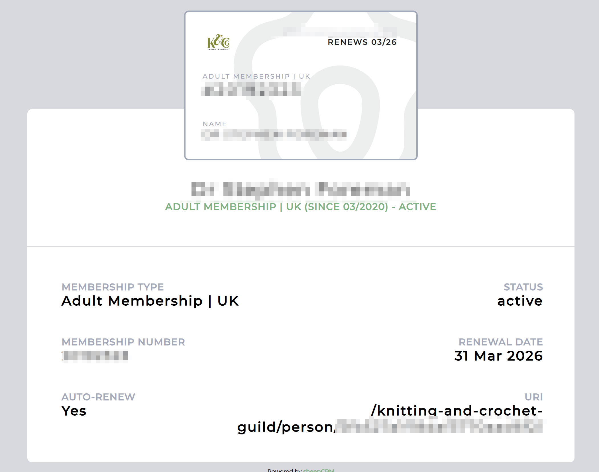 Example membership card