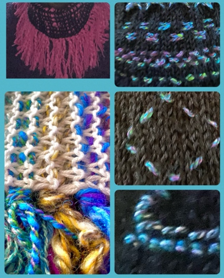 Examples of knit-weave applied to hand knitting.
