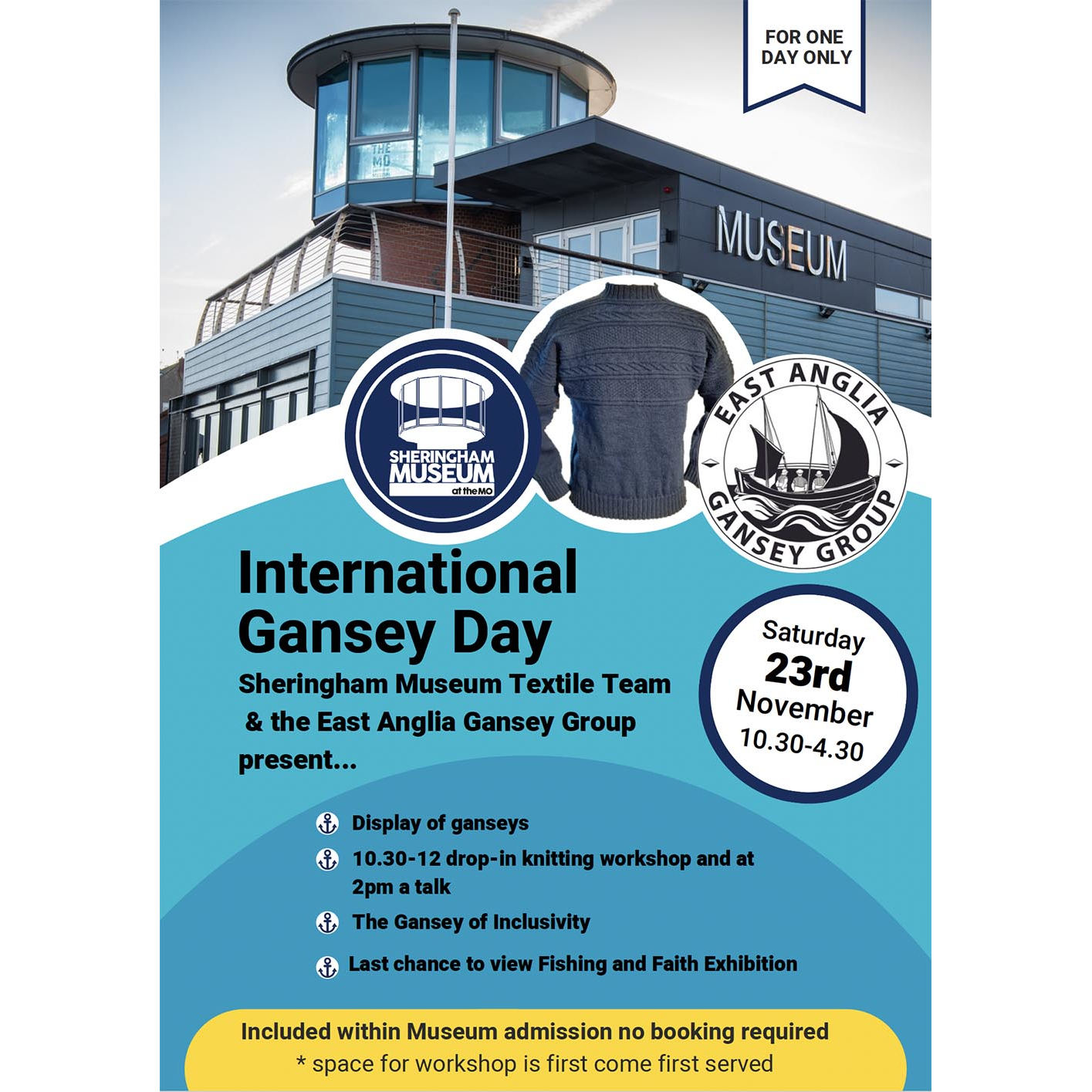 International Gansey Day 2024 poster for Sheringham Museum and the East Anglia Gansey Group