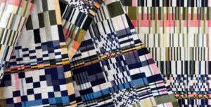 Multicoloured cloth in rectangular block designs