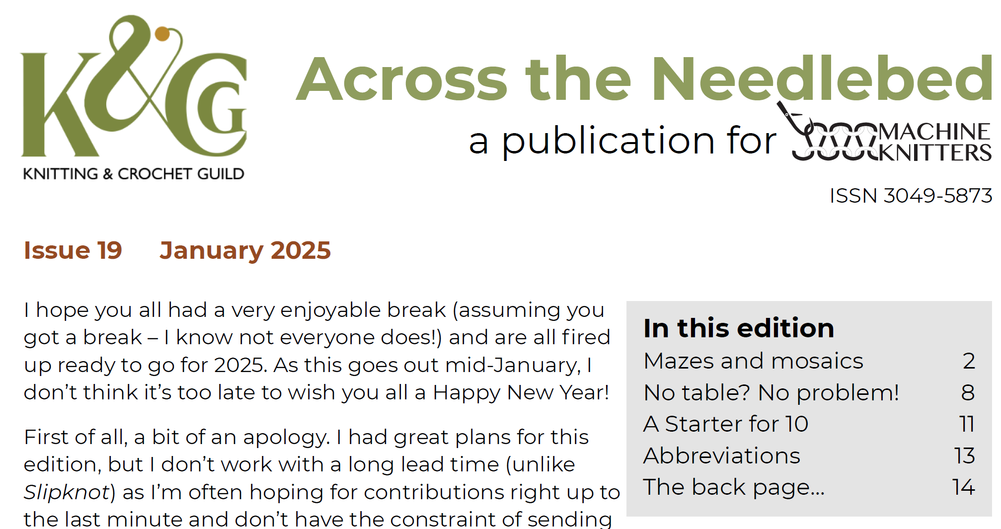 Across the Needlebed Issue 19 - January 2025. Mazes and mosaics, No table? No problem. A starter for 10.