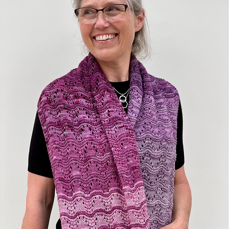 Emma Vining wearing an openwork faded shawl