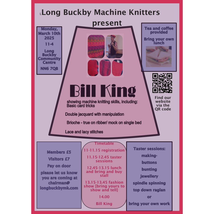 Flyer for Bill King event with Long Buckby Machine Knitters