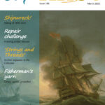 Front cover of Slipknot 186 - March 2025. Background image is painting of the "Sinking of HMS Kent". Headlines: Shipwreck!, Repair Challenge, Strings and Threads, Fisherman's Yarn