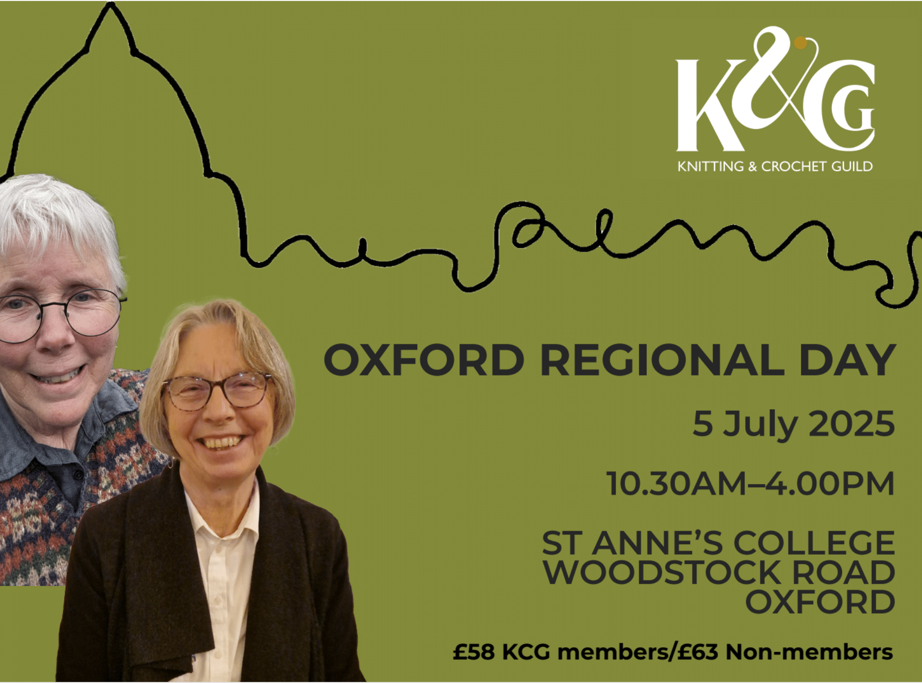 Image for Oxford Regional Day 2025 showing photos of Barbara Smith and Mary Henderson. Text: Oxford regional day. 5 July 2925. 10:30 am - 4:00 pm. St Anne's College, Woodstock Road, Oxford. £58 K&CG members/£63 Non-members