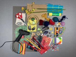 An assortment of objects used in the creation of a mood board.