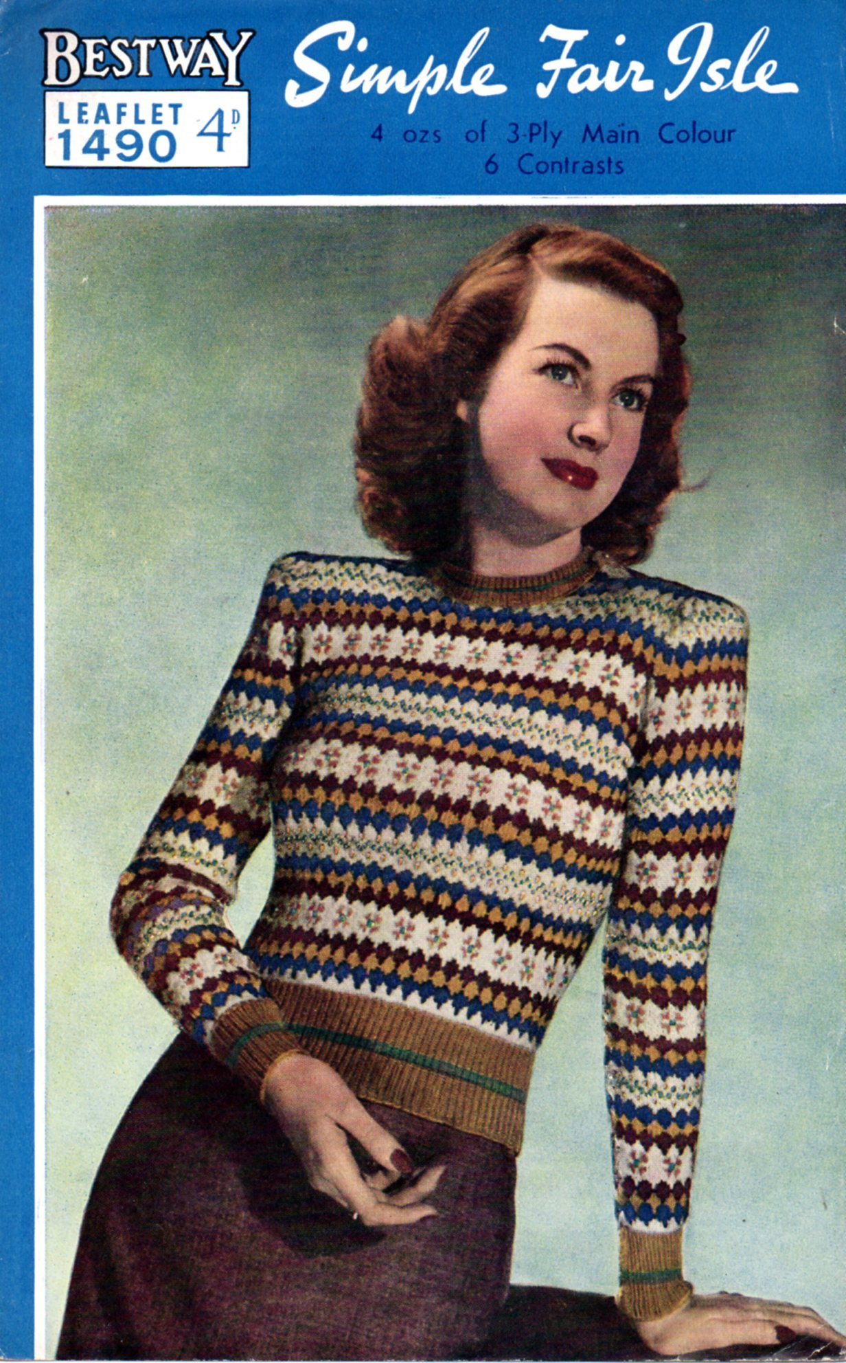 Cover of Bestway leaflet 1490 showing lady wearing a Fair Isle swetaer