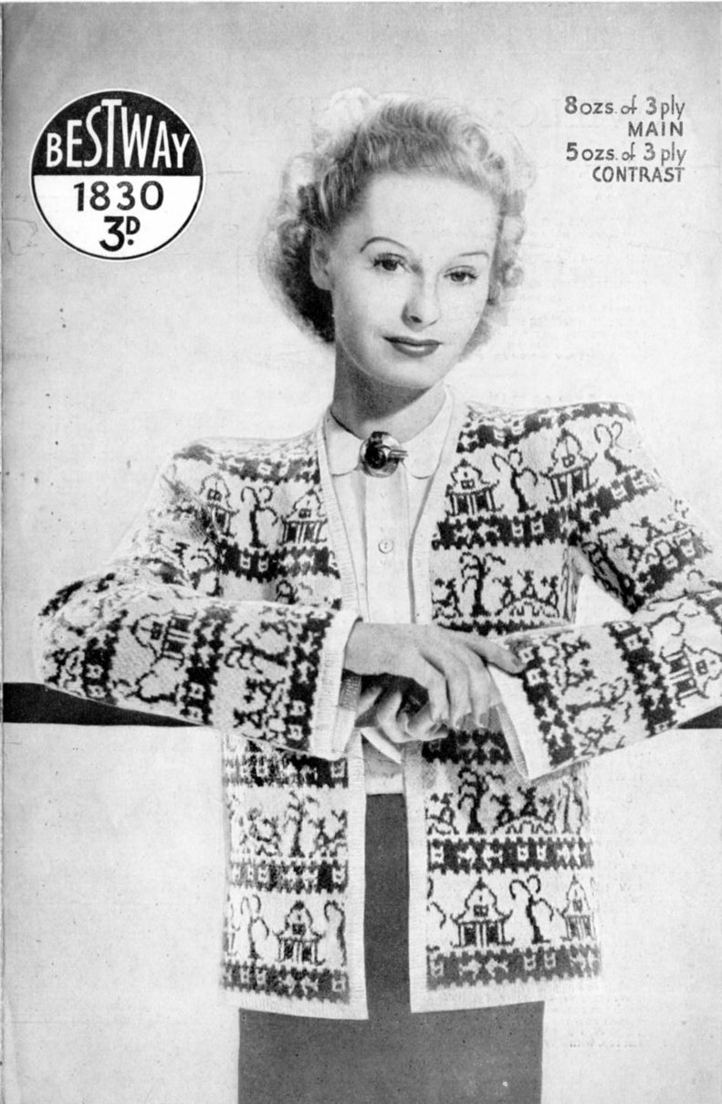 Cover of Bestway leaflet 1830 shoeing lady wearing knit jacket in a willow pattern.