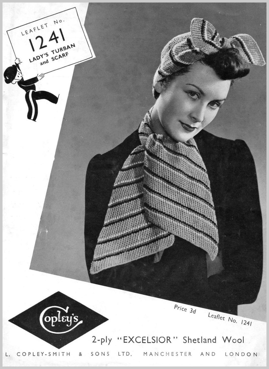 Cover of Copley's pattern 1241 showing lady wearing a striped turban and scarf