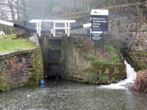 Lock gates at the end of the Huddersfield Narrow Canal