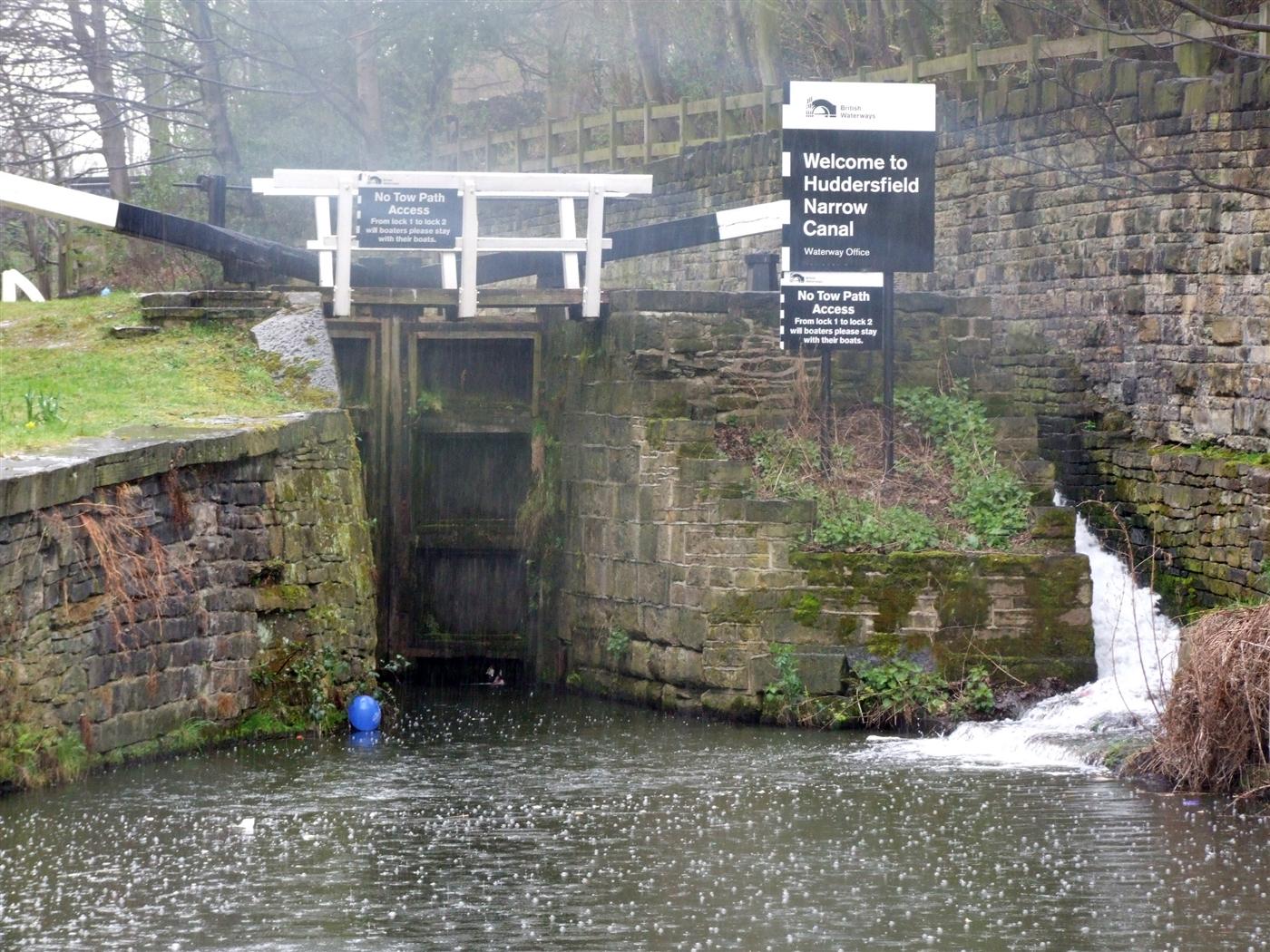 Lock gates at the end of the Huddersfield Narrow Canal