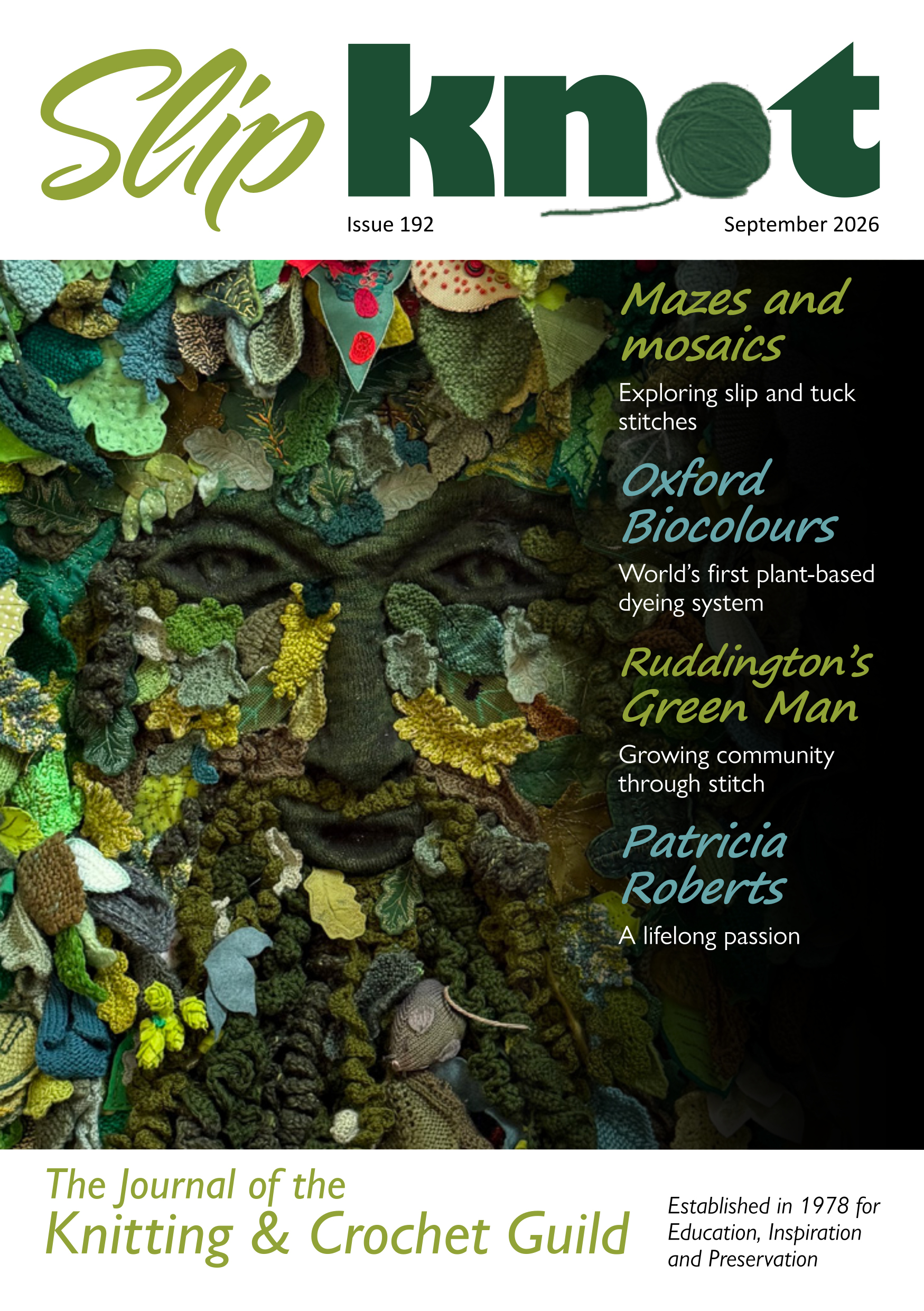 Cover of Slipknot issue 192, September 2026 featuring a knitted Green Man.