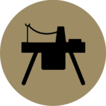 Symbols for all three of our crafts - hand knitting, machine knitting and crochet.